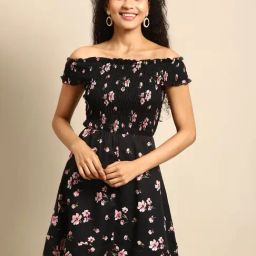 DODO & MOA Black Printed A Line Dress-image-94