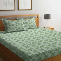 Klotthe Green Cotton 300 TC Double Bed Sheet With 2 Pillow Covers-image-20