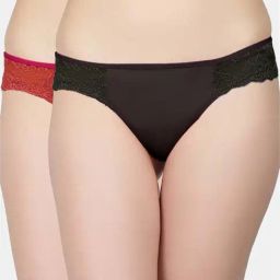 N-Gal Black & Red Lace Work Bikini Panties - Pack Of 2-image-74