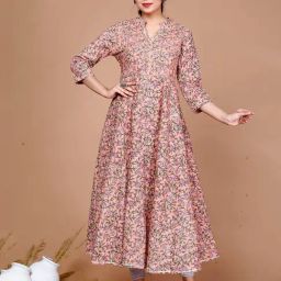 Miravan Peach Floral Print Fit & Flare Kurta-picture-40