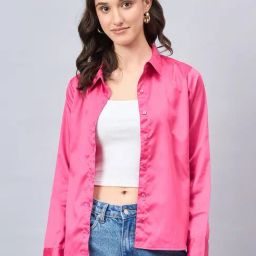 Style Quotient Pink Satin Regular Fit Casual Shirt-27