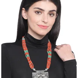 Imli Street Elephant Design Peach & Green Necklace image 1