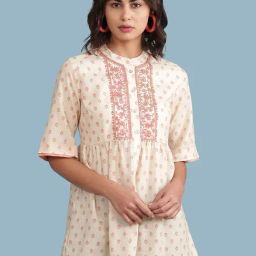 aarke Ritu Kumar Beige Embroidered Printed Top-image-3