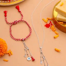 Kicky & Perky 925 Sterling Silver Om and Shree Evil Eye Lumba Rakhi Convert to Pendant with Chain-image-18