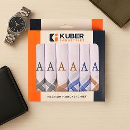 Kuber Industries 6 Pcs Monogram Letter A Embroidery Border Pure Cotton Handkerchiefs-38