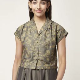 Akkriti by Pantaloons Charcoal Grey Floral Print Crop Shirt-image-47