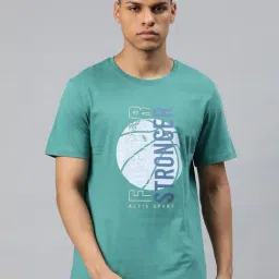 ALCIS Teal Green Regular Fit Printed Sports T-Shirt-image-1