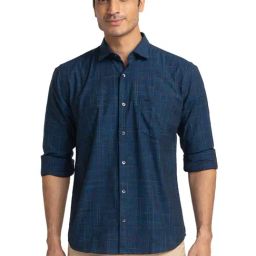 Park Avenue Blue Cotton Slim Fit Checks Shirt-image-42