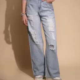 Global Republic Blue Distressed Regular Fit High Rise Jeans-image-39