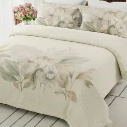 Boutique Living Gardenia Augusta Beige Cotton Floral 300 TC Super king Flat Bedsheet with 2 Pillow Covers-picture-10