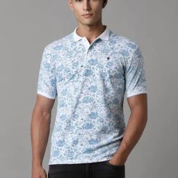 Louis Philippe Jeans White Cotton Slim Fit Printed Polo T-Shirt-image-77