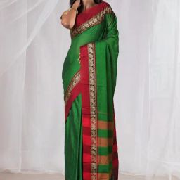 Unnati Silks Green & Red Cotton Woven Saree With Unstitched Blouse-picture-25
