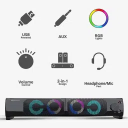 Zebronics Zeb-Wonderbar 10 2.0 Channel 10W Computer Speaker with RGB Lights (Black) image 2