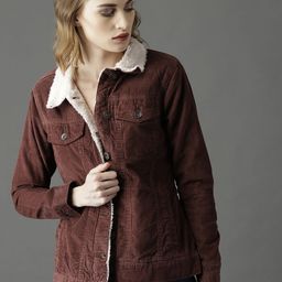 Roadster Women Brown Solid Corduroy Tailored Jacket-picture-31