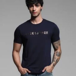 Jack & Jones Navy Blue Cotton Regular fit Solid T-Shirts-image-30