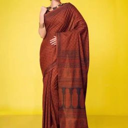 Unnati Silks Brown Cotton Printed Saree With Unstitched Blouse-image-27