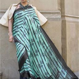 Elora Blue & Black Printed Saree With Unstitched Blouse-image-59