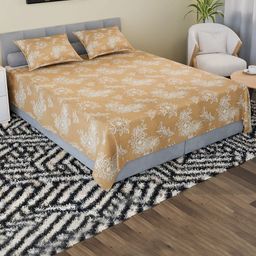 Myntra Elegant Homes Gold-Toned & White Floral 180 TC King Bedsheet with 2 Pillow Covers-image-29