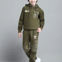 Monte Carlo Boys Printed Olive Hooded Neck Full Sleeve Tracksuit-image-1