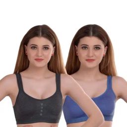 AROUSY Blue & Grey Cotton Beginner's Bras - Pack Of 2-26