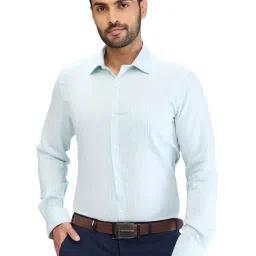 Park Avenue Green Slim Fit Striped Shirt-picture-6