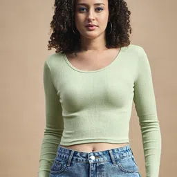 R.Code by The Roadster Life Co. Women Round Neck Ribbed Tank Crop Top-picture-43