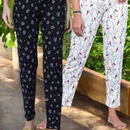 Kryptic Off White & Navy Cotton Relaxed Fit Printed Lounge Pants - Pack of 2-image-99