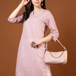V-Mart Floral Printed Thread Work Notch Neck Straight Kurta-37