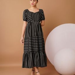 Chemistry Striped Puff Sleeve Crepe Maxi Dress-picture-34