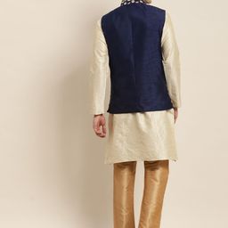 SOJANYA Men Cream-Coloured Kurta with Churidar & Nehru Jacket image 4