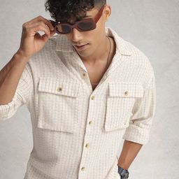 WROGN Textured Drop-Shoulder Sleeves Oversized Casual Shirt-image-15