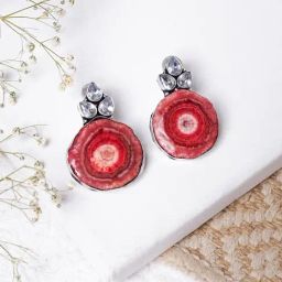 Teejh Ethnic Harika Red Silver Oxidized Drop Earrings-36