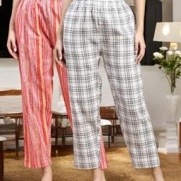 Kryptic Grey & Pink Cotton Relaxed Fit Printed Lounge Pants - Pack of 2-image-88