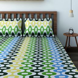SWAYAM Multicoloured 120 TC Polycotton Double Bedsheet with 2 Pillow Covers-13