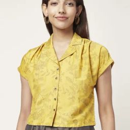Akkriti by Pantaloons Mustard Floral Print Crop Shirt-image-37