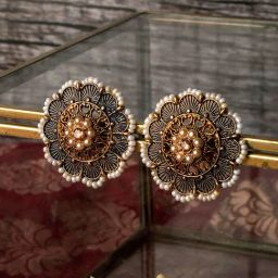 Teejh Pragya Dark Blue Golden Enamel Stud Earrings-35