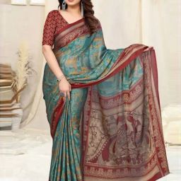 MIRCHI FASHION Turquoise Printed Saree With Unstitched Blouse-picture-19
