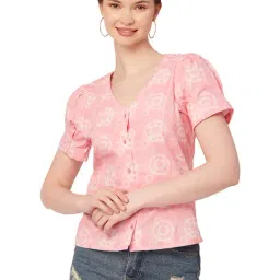 Moomaya Pink Cotton Printed Shirt-image-69