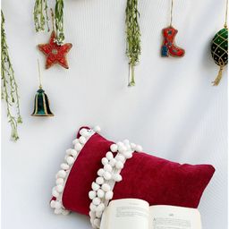 THROWPILLOW Maroon & White Embellished Velvet Square Cushion Covers-image-51