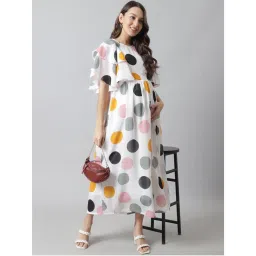 Moms Maternity Womens Maternity Georgette White Polka Print Maxi Dress-picture-7