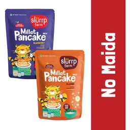 Slurrp Farm No Maida Pancake Mix Instant Breakfast Mix made with Oats and Jowar 100% Vegetarian Eggless Healthy Breakfast for Kids & Adults Blueberry and Classic Pack of 2 - 150 gm each-10