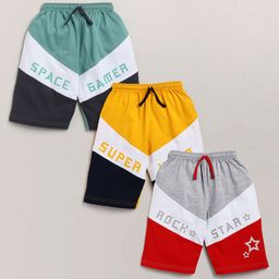 Nottie Planet Pack Of 3 Rock Star Printed Shorts - Grey Green Yellow-image-12