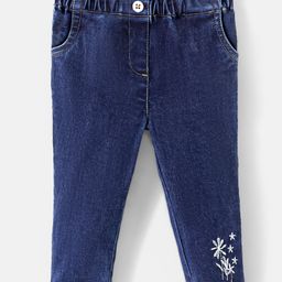 Babyoye Cotton Full Length Denim Jeans Floral Print - Blue-image-42