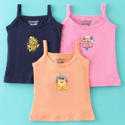 Bodycare Cotton Knit Sleeveless Slips Text & Shark Print Pack of 3 - Pink Dark Peach & Navy Blue-image-32