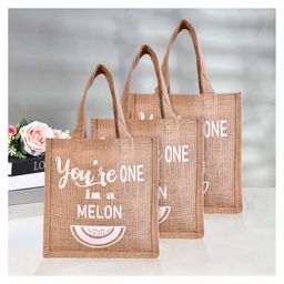 Kuber Industries Lunch Bag  Jute Carry Bag  Lunch Handbag  Lunch Bags for office  Reusable Lunch Bag with Handle  Tiffin Carry Hand Bag  Melon-Print Lunch Bag  Small  Pack of 3  Brown-72