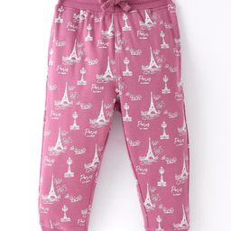 Doreme Single Jersey Knit Full Length Legging with Eiffel Tower Print - Pink-3