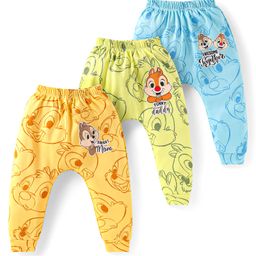 Babyhug Disney Interlock Knit Full Length Diaper Leggings with Chip N Dale Graphics Pack of 3 - Blue Yellow & Green-image-83