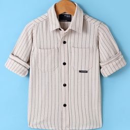 Ruff Cotton Knit Full Sleeves Striped Shirt - Off White-image-51