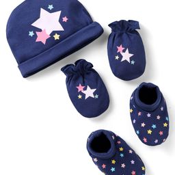 Babyhug 100% Cotton Knit Cap Mittens & Booties With Star Print Navy Blue - Diameter 10 cm-picture-13