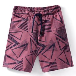 Evimo Single Jersey Knit Above Knee Length Shorts With Abstract Triangles Print - Plum-image-85